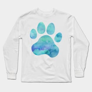 Dark Teal Watercolor Paw Print Long Sleeve T-Shirt